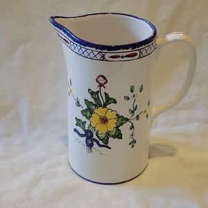Tiffany & Co. Ceramic Pitcher with Blue and Yellow Floral Design